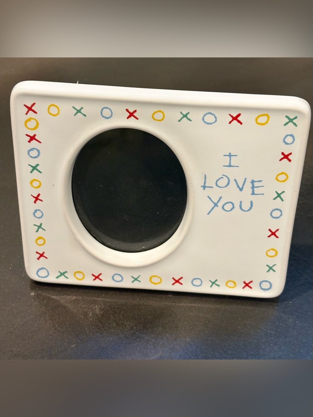 Vintage Ceramic Photo Frame I Love You XOXO White Easel Stand Up 5.25”x 4.25”
